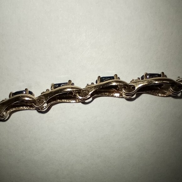 10Kt Yellow Gold 7-Carat Blue Sapphire Eternity Bracelet with Diamond-Accents - Picture 2 of 4